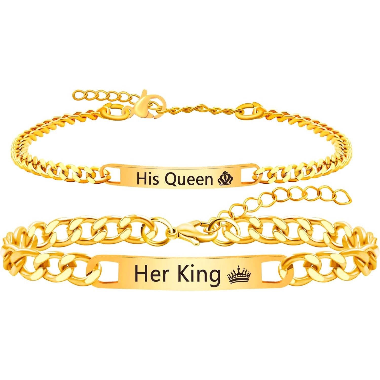 Uloveido 2PCS Personalized Couple Chain Bracelets, Custom Engraved Stainless Steel His and Hers Matching Bracelets for Men Women, Adjustable Jewelry Gift with Rose Box YA5889