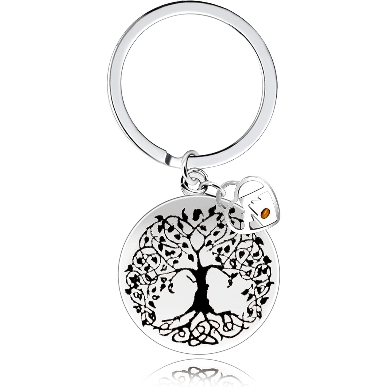 Stainless Steel Tree of Life Mustard Seed Keychain, Christian Faith Key Ring with Real Mustard Seed Charm, Inspirational Family Tree Keychain Gift for Women Men Y764