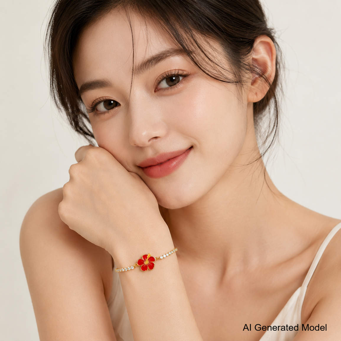 Hibiscus Flower Tennis Bracelet for Women | Gold Plated Stainless Steel Cubic Zirconia Adjustable Slide Clasp Bracelet | Red & Purple Enamel Floral Jewelry Gift