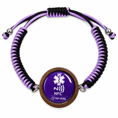 NFC Medical Alert Bracelet, Editable Medical ID, Adjustable Braided Wristband, Wooden Medical Bracelet for Women and Men