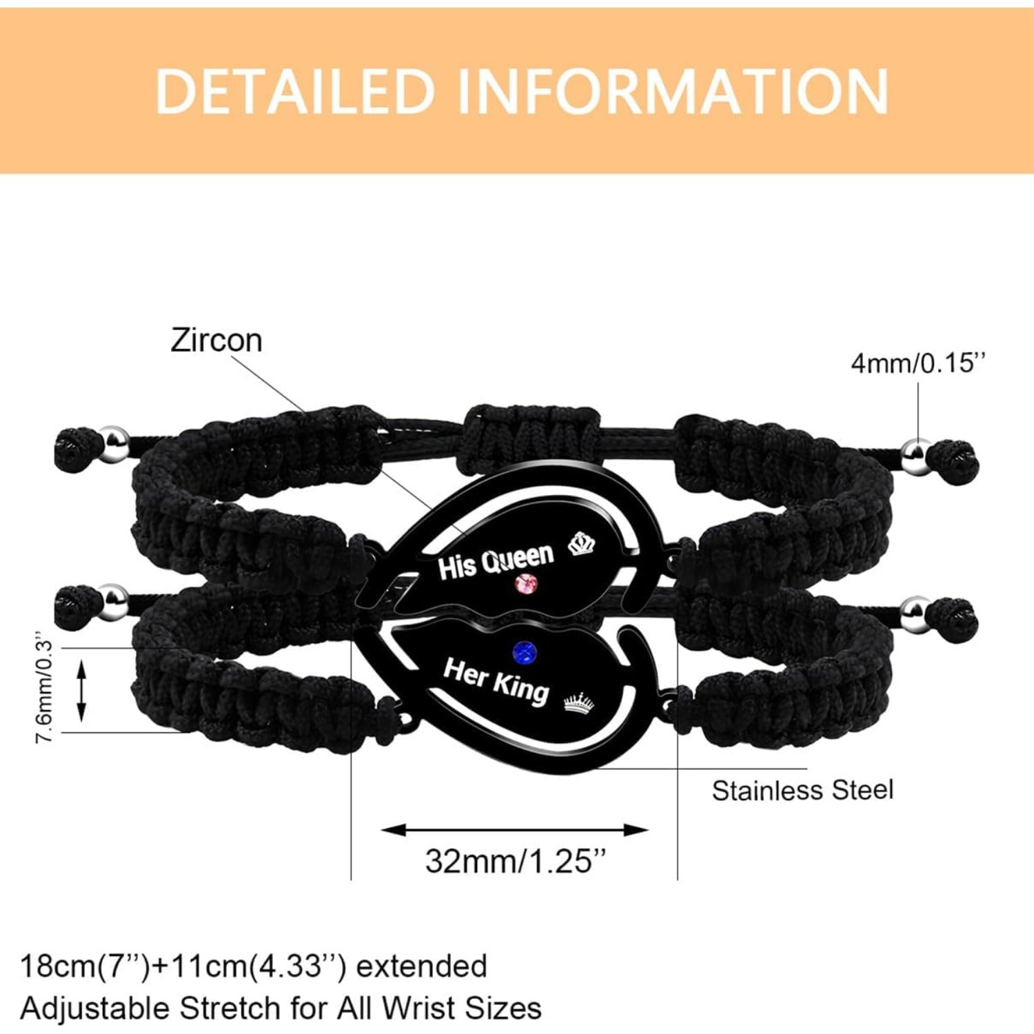 Couple Puzzle Heart Bracelet | Matching Beaded Braided Adjustable Pull-String Bracelets | Love and Commitment Zirconia Inlaid Eternal Bond Jewelry Y4486-Y4487
