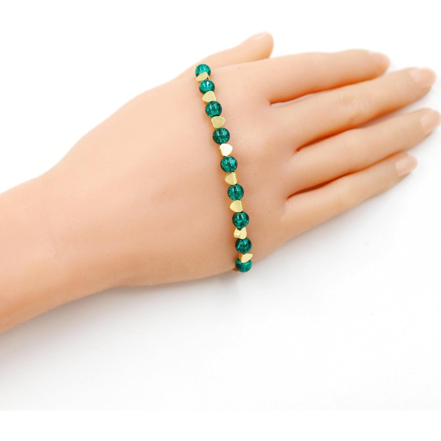 Stainless Steel Medical Alert Bracelet for Women 18K Gold Plated Tarnish Resistant | Laser Engraved or Dynamic QR Code ID Bracelet | Green Pink Purple Crack Bead Heart Adjustable Jewelry