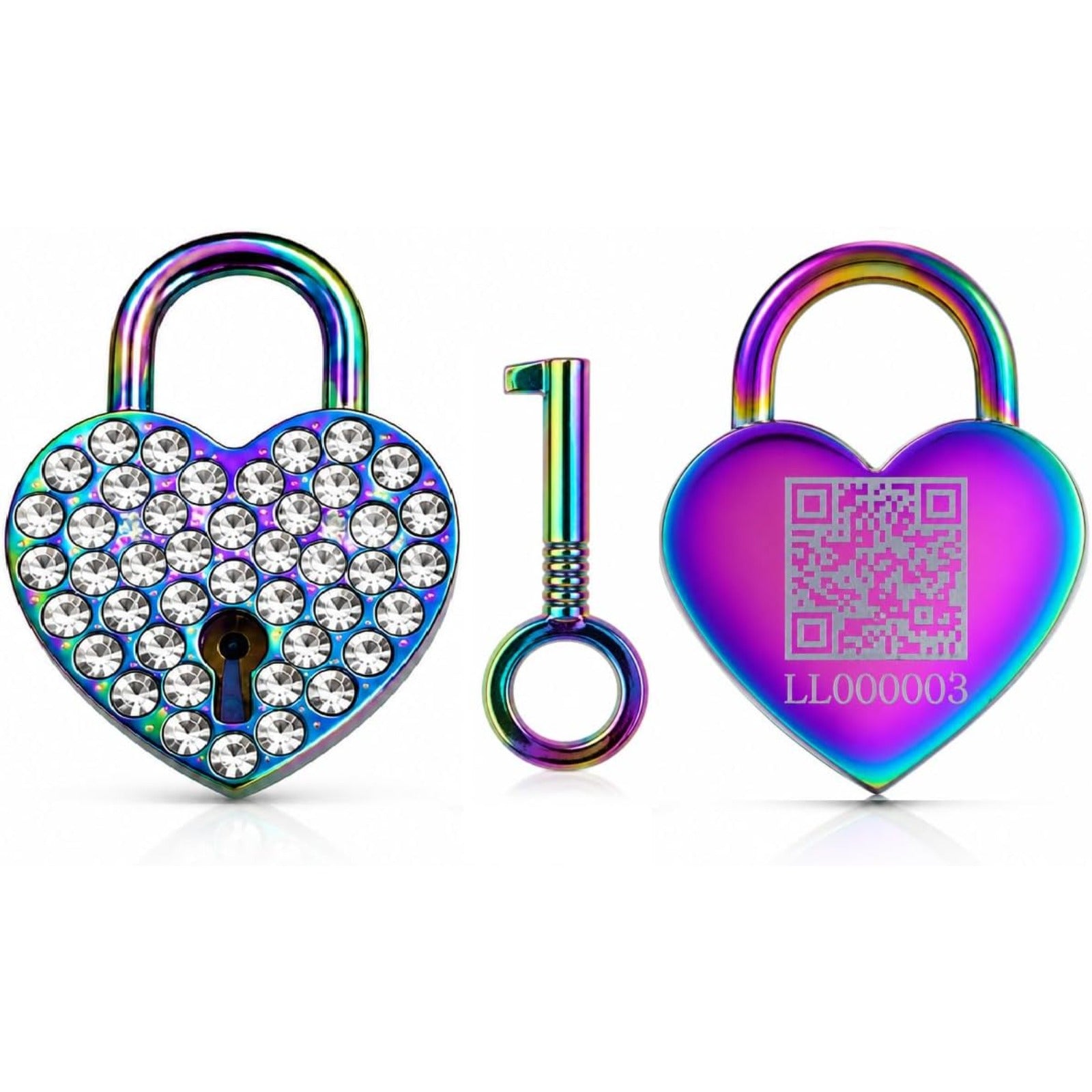 Rhinestone Heart Love Lock with Key, Dynamic QR Code Crystal Padlock for Personalized Memory Sharing, Scan to Create Your Love Story with Photos and Messages, Romantic Wedding Anniversary