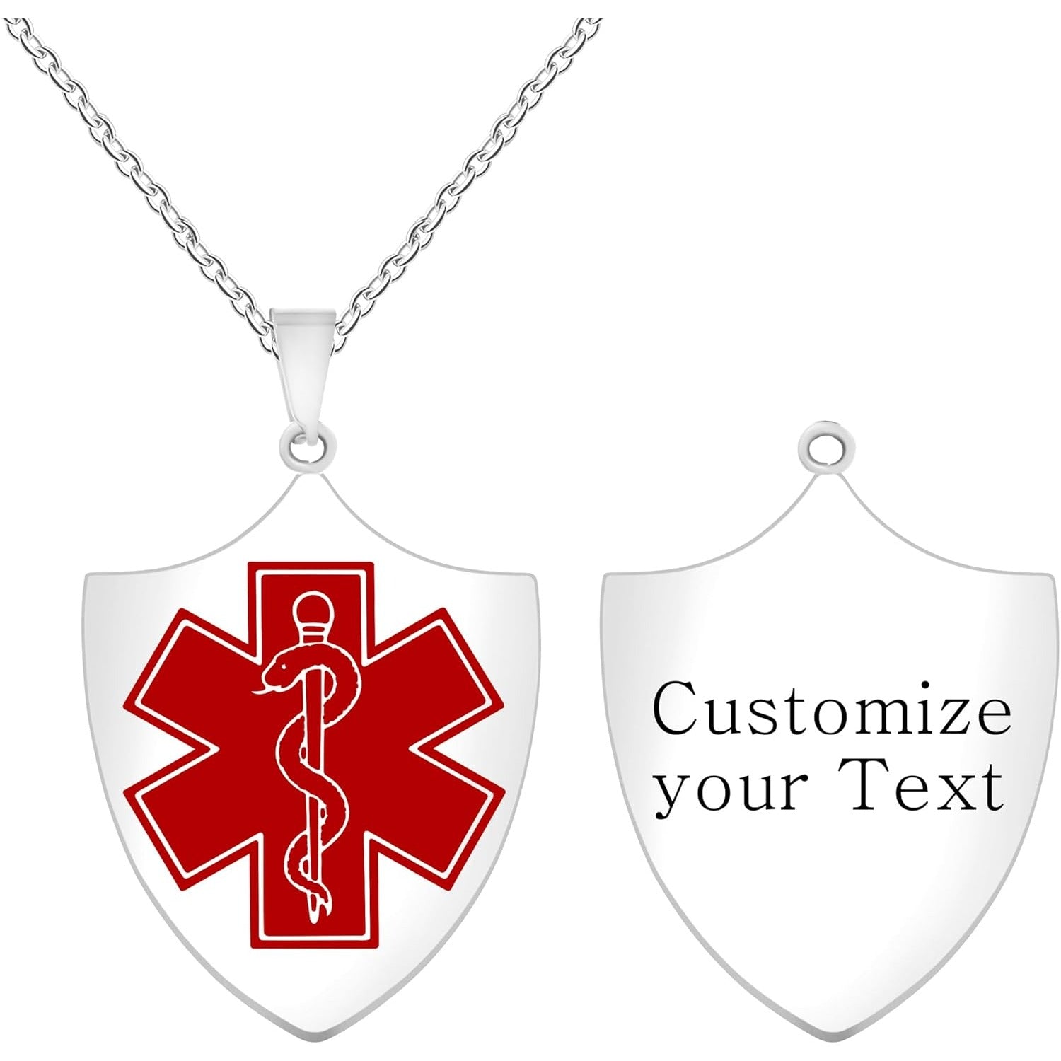 Uloveido Dynamic QR Code Medical Alert Necklace Shield Pendant, Stainless Steel Medical ID Jewelry for Men & Women, No Engraving Required, Scan to Update Emergency Medical Information, Red/Blue