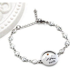 Mustard Seed Stainless Steel Faith Heart Link Bracelet for Women | Christian Religious Blessing Encouragement Jewelry Christmas Gift