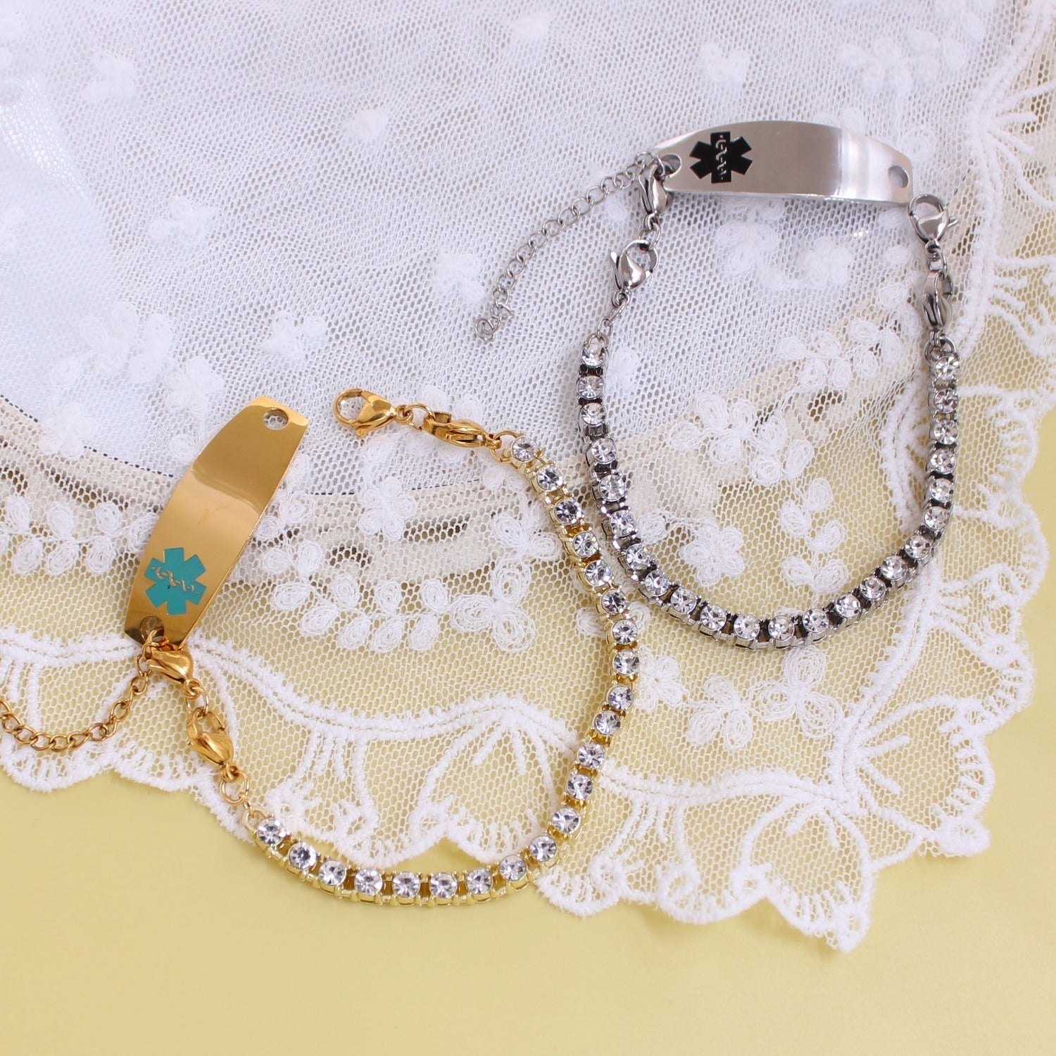 Uloveido Customizable QR Code Medical Alert Tennis Bracelet, Silver and Gold Color Options, Personalized Engraved Health ID Jewelry, Scannable Emergency Contact Wristband for Women