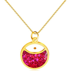 Faith Mustard Seed Stainless Steel Pendant Necklace for Women, Golden Tone Round Charm Necklace with Red, White, Green Stone Sand, Inspirational Jewelry Gift,