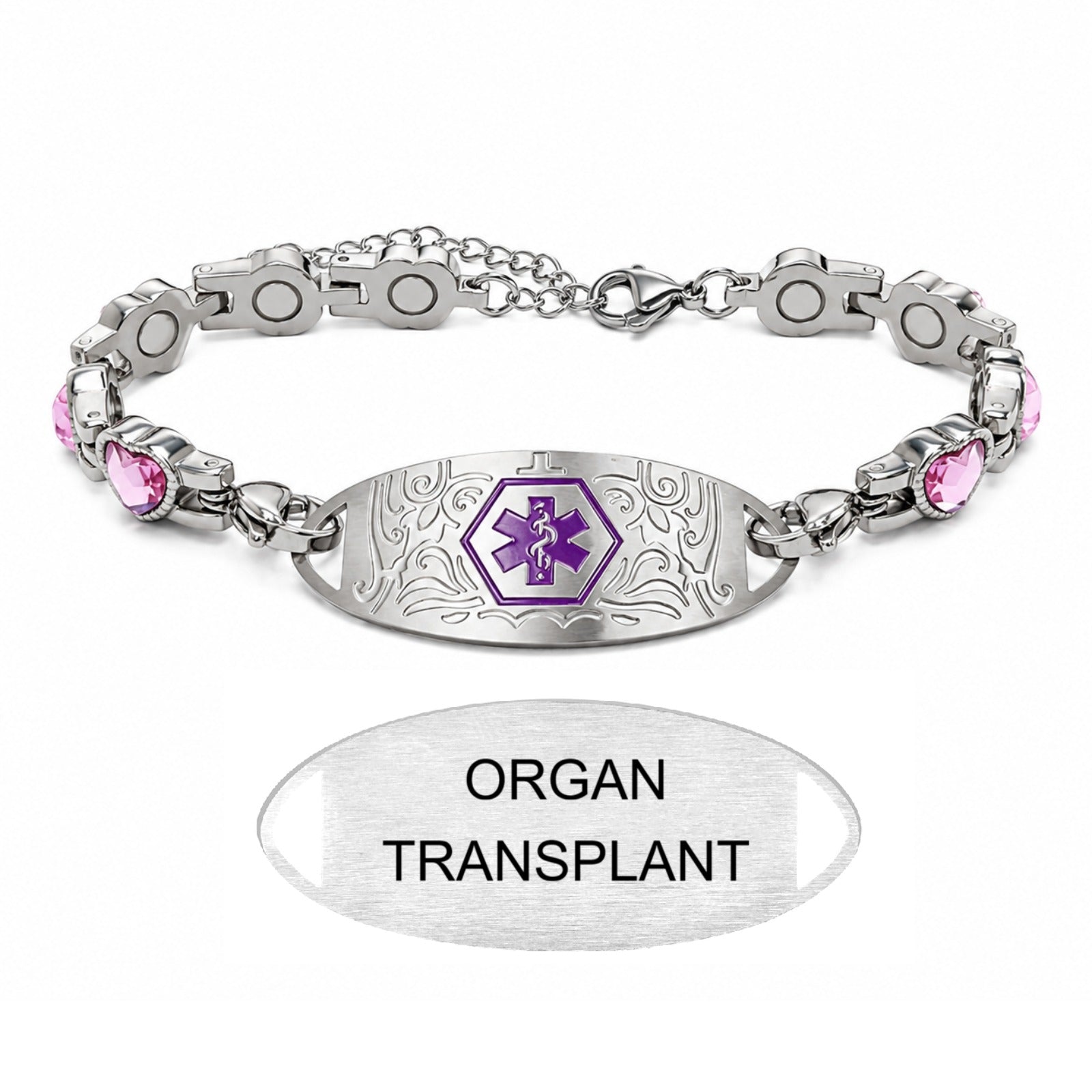 Custom Stainless Steel Medical Alert Bracelet QR Code ID Bracelet for Women Men Adjustable Engraved Emergency Jewelry with Cubic Zirconia Charm