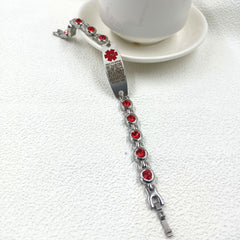 Editable QR Code Medical Alert Bracelet for Women, Stainless Steel with Red Cubic Zirconia, Magnetic Link Bracelet with Adjustable Clasp, Scan to Update Health Information Anytime