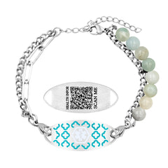 Women’s Dynamic QR Code Medical Alert Bracelet, Adjustable Amazonite Stone & Stainless Steel Medical ID Jewelry, Scan to Enter Emergency Information