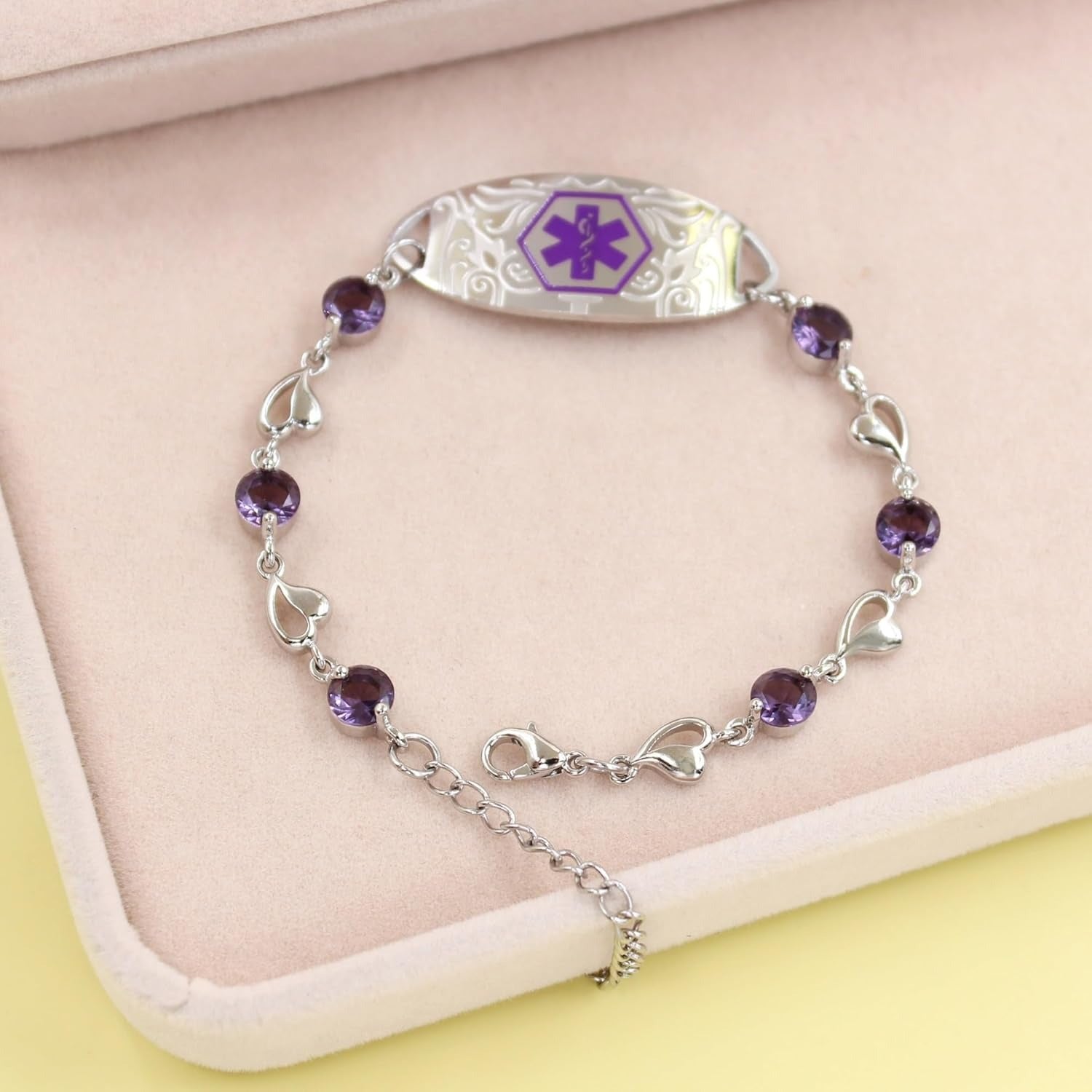 Editable QR Code Medical Alert Bracelet for Women | Stainless Steel & CZ Crystal Floral ID Bracelet | Laser Engraved Dynamic Medical Info Jewelry for Travel & Daily Wear