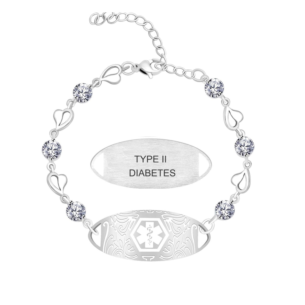 Uloveido Custom Medical ID Bracelet with White Cubic Zirconia | Elegant Floral Enamel Design | Adjustable QR Code & Engraved Emergency Contact EMS Bracelet for Women and Travelers
