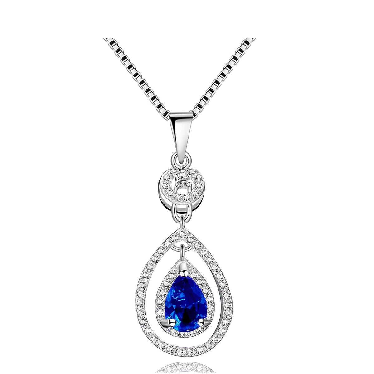 Uloveido September Birthstone Blue Corundum Sapphire Necklace Pendant Sterling Silver for Women with Cubic Zirconia FN104