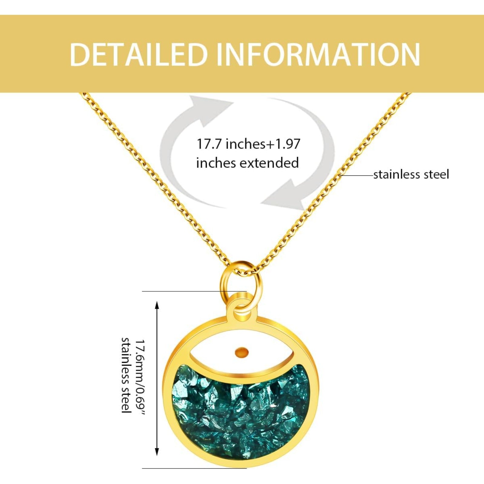 Faith Mustard Seed Stainless Steel Pendant Necklace for Women, Golden Tone Round Charm Necklace with Red, White, Green Stone Sand, Inspirational Jewelry Gift,
