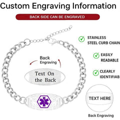 Uloveido Custom Medical ID Bracelet for Men Women | Personalized Engraved Stainless Steel Curb Link Chain Bracelet | Emergency Alert Health Information Jewelry Adjustable 20-25cm