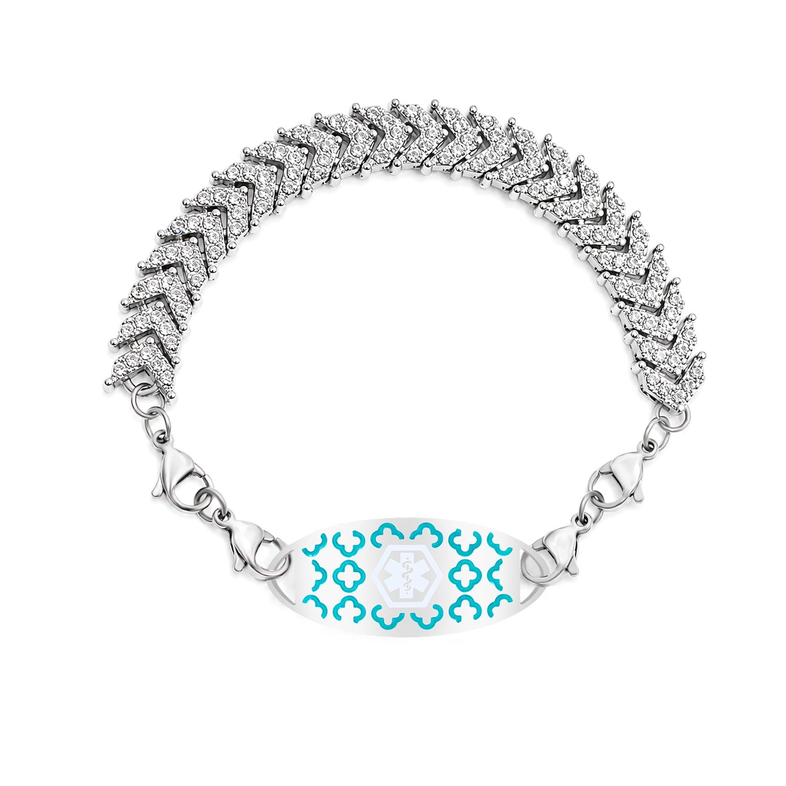 Medical Alert Tennis Bracelet for Women, Stainless Steel Emergency ID Bracelet, Adjustable Rhinestone Chain ID Jewelry for Allergies Diabetes Safety