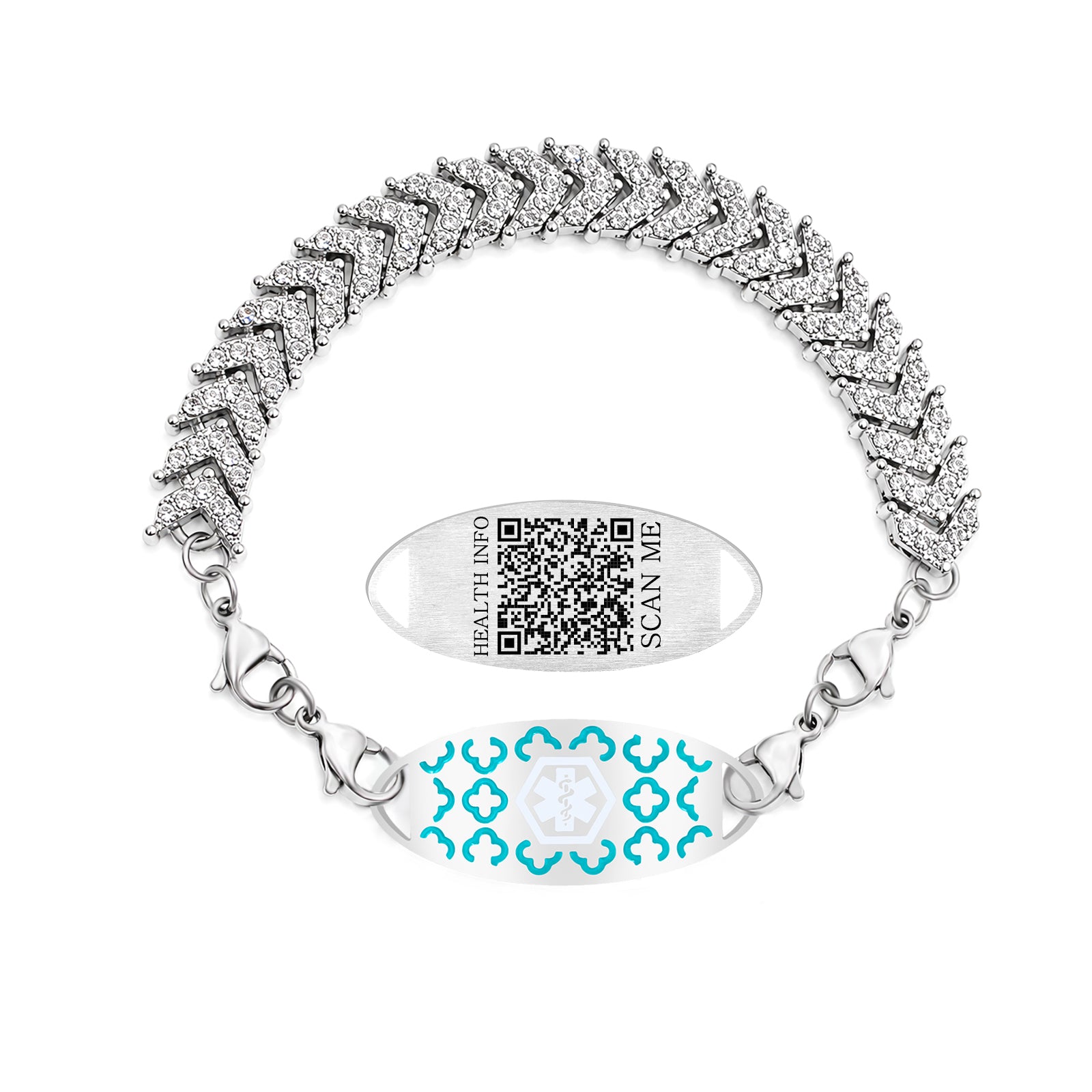 Medical Alert Tennis Bracelet for Women, Stainless Steel Emergency ID Bracelet, Adjustable Rhinestone Chain ID Jewelry for Allergies Diabetes Safety