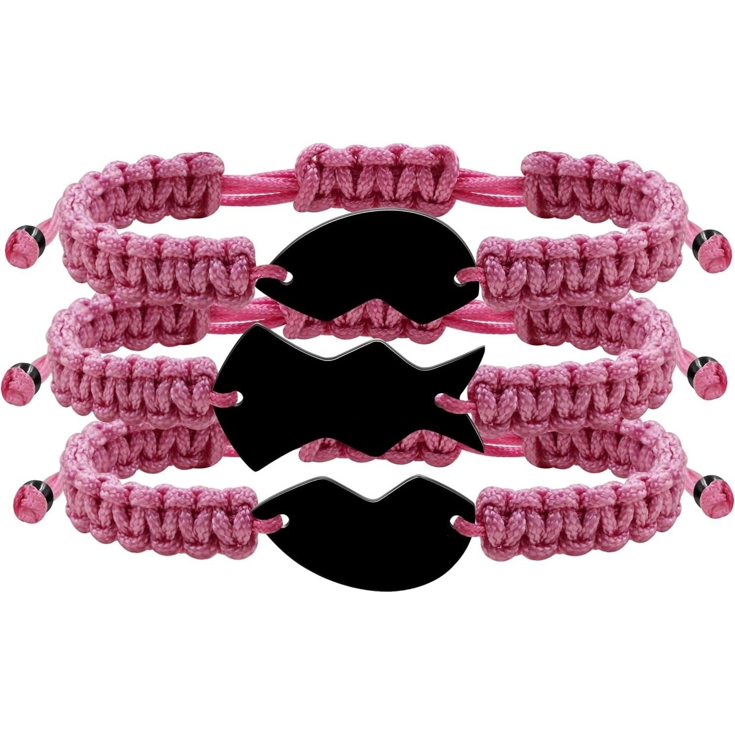 3pcs Personalized Friendship Bracelets Set | Stainless Steel Heart Puzzle Charm Handwoven Adjustable Drawstring Bracelets | Laser Engraved Best Friends Forever Jewelry Gift