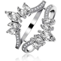 Uloveido Adjustable Wide Ring Guard Enhancer for Women | Rose Gold & White Gold Plated Brass Bridal Ring Wrap with AAA Cubic Zirconia | Wedding Engagement Promise Ring Insert Sizes 5-10