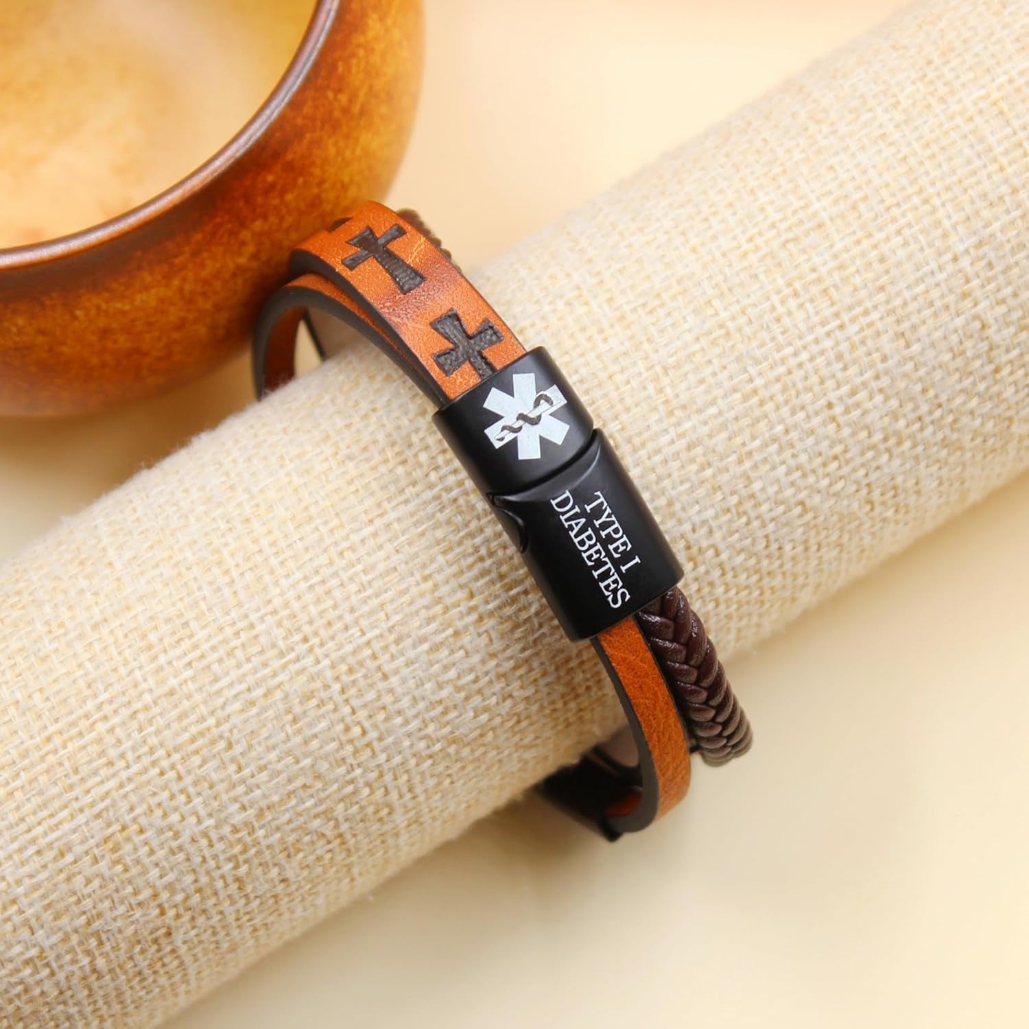 Dynamic QR Code Medical Alert Bracelet for Men Scan to Update Medical Info No Medical Info Needed at Checkout Braided PU Leather Cross Emergency ID Bracelet Waterproof Lightweight for Outdoor Sports Daily Wear
