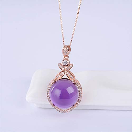 Uloveido Fashion Charm Natural Round Purple Amethyst Crystal Rose Gold Plated February Birthstone Necklace Pendant and Studs Earrings Wedding Jewellery Set for Women Girls CT008