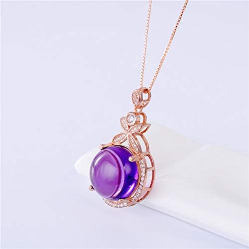 Uloveido Fashion Charm Natural Round Purple Amethyst Crystal Rose Gold Plated February Birthstone Necklace Pendant and Studs Earrings Wedding Jewellery Set for Women Girls CT008