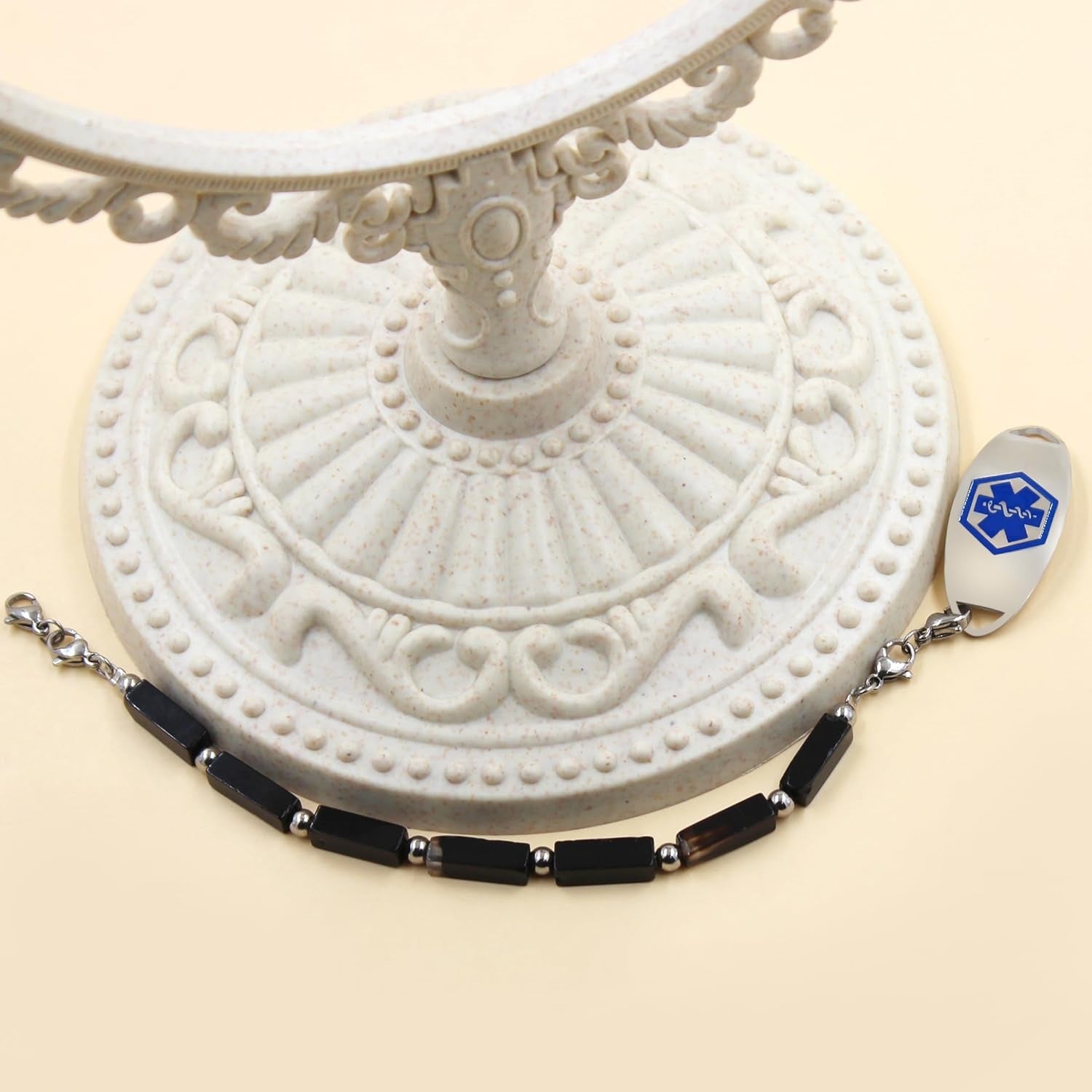 Dynamic QR Code Medical Alert Bracelet with Natural Stone Beads, Pink Stone Red Agate Black Agate White Turquoise, Stainless Steel Medical ID Bracelet, Double Lobster Clasp, No Engraving Required