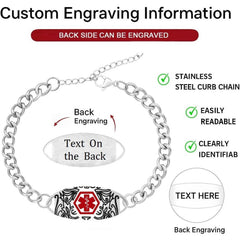 Uloveido Personalized Medical Alert Bracelet for Men Women | Double-Sided Engraved Stainless Steel Curb Link Chain ID Bracelet | Custom Emergency Health Info Jewelry