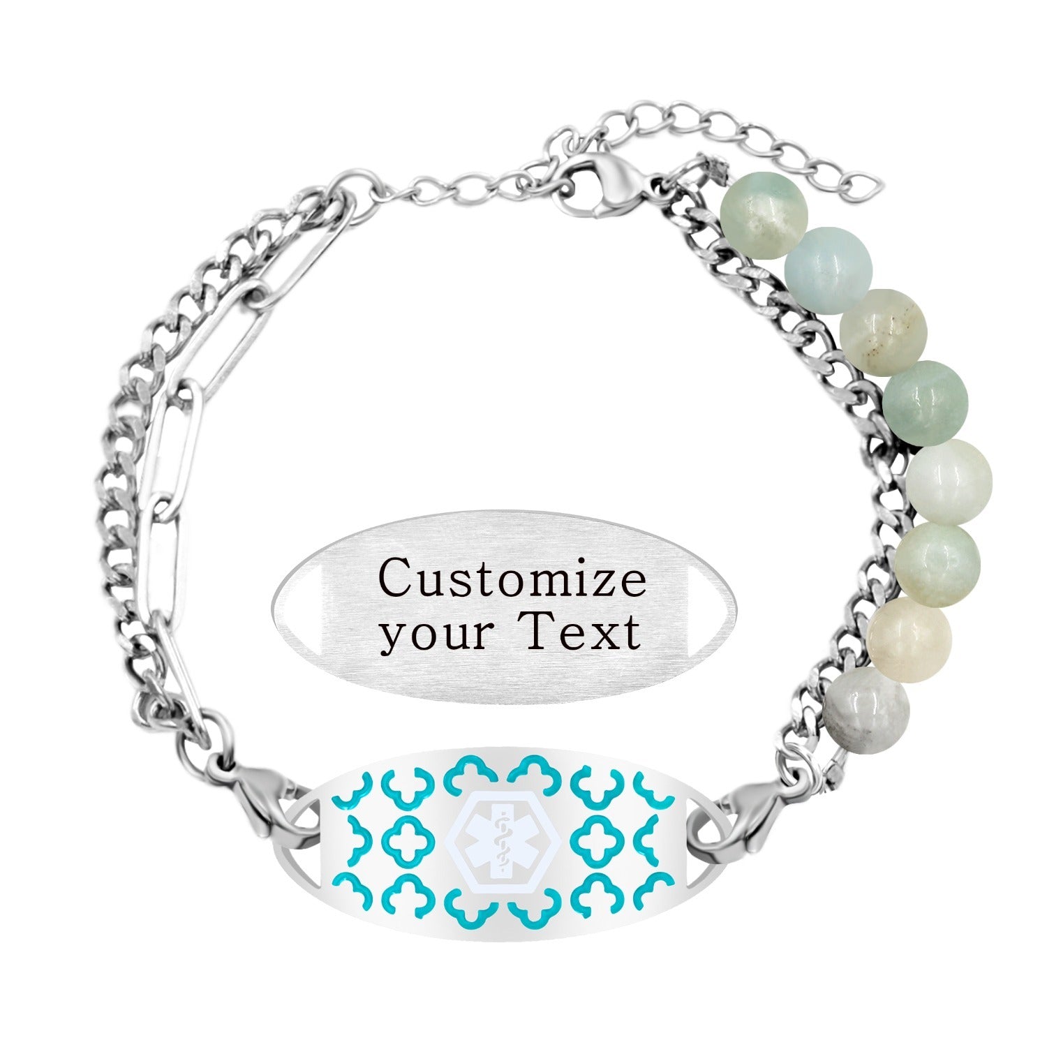 Women’s Dynamic QR Code Medical Alert Bracelet, Adjustable Amazonite Stone & Stainless Steel Medical ID Jewelry, Scan to Enter Emergency Information