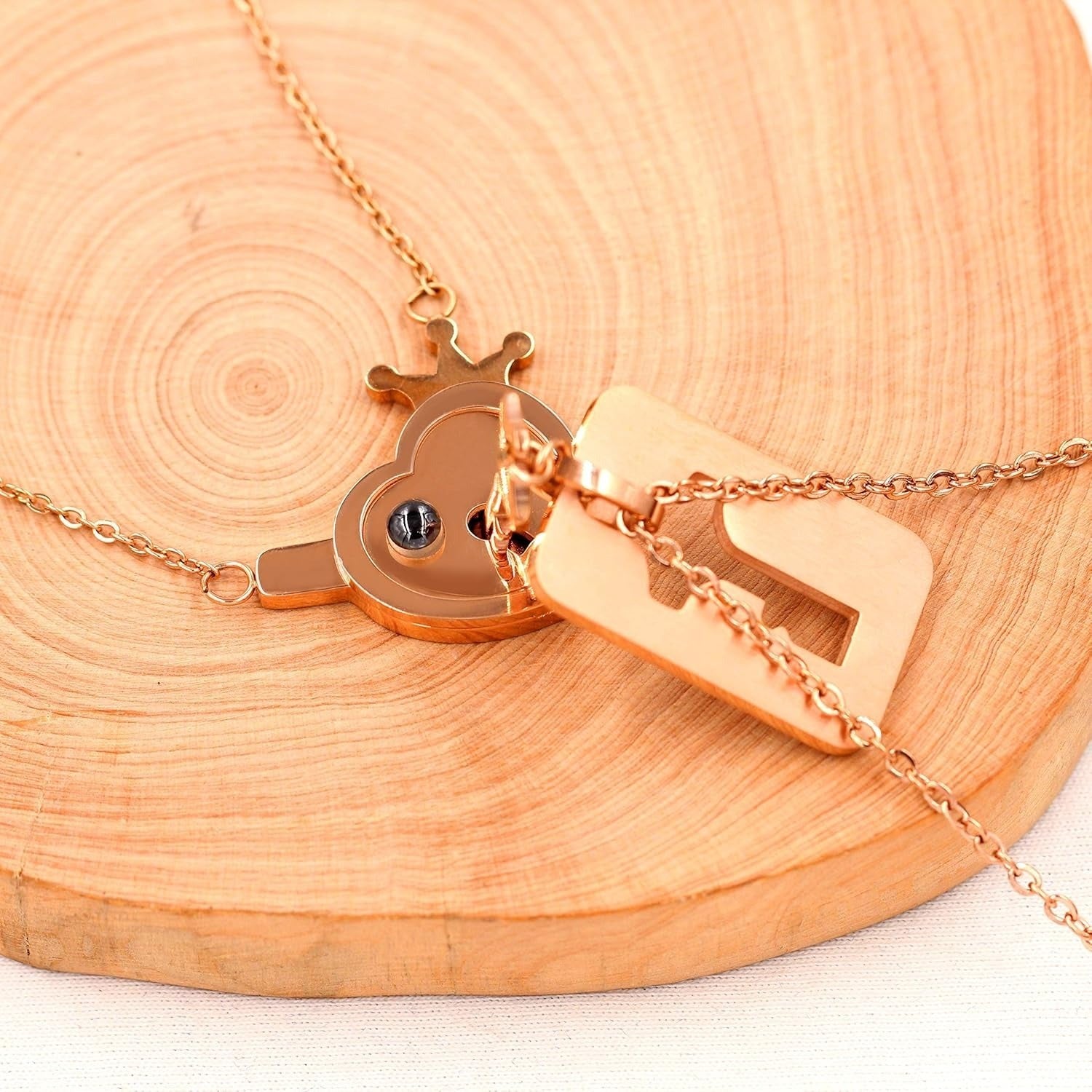 Personalized Stainless Steel Heart Lock & Key Necklace Set for Couples | 100 Languages I Love You Projection Jewelry | Custom Name Engraved Matching Pendant for Wedding Anniversary Gift