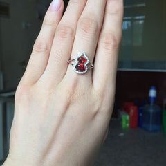 925 Silver Inlaid Natural Garnet Gourd Ring, High-Quality Garnet, January Birthstone, Adjustable Ring for Women, Engagement, Wedding, Valentine's Day, Mother's Day, Birthday Gift, Support Retail, Wholesale, Dropshipping, 20% Off
