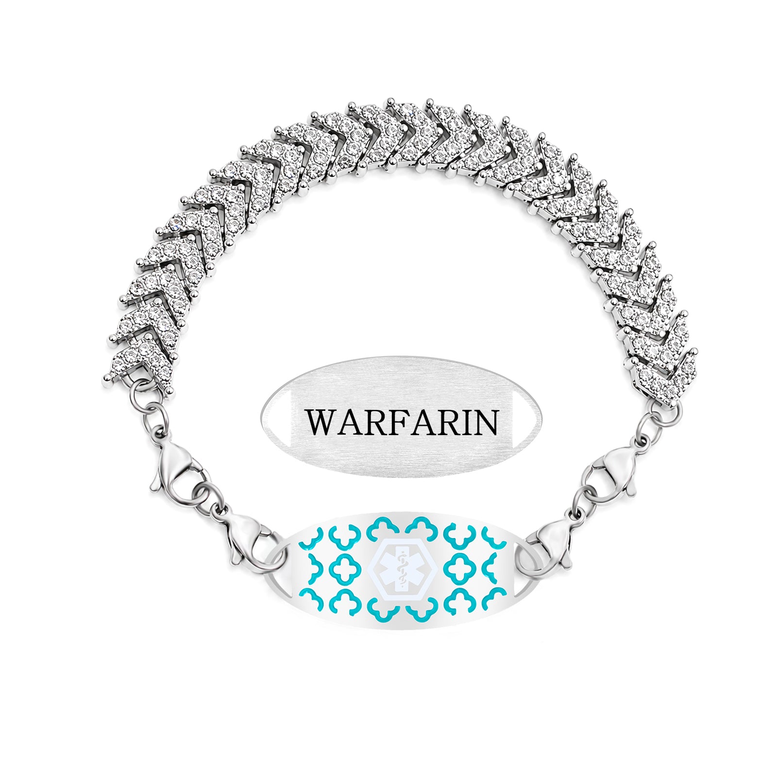 Medical Alert Tennis Bracelet for Women, Stainless Steel Emergency ID Bracelet, Adjustable Rhinestone Chain ID Jewelry for Allergies Diabetes Safety