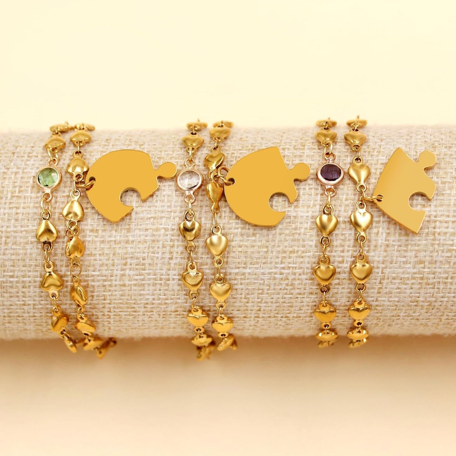 Uloveido Personalized 3 Pieces BFF Heart Puzzle Bracelets with 3 Gift Boxes – Custom Name Stainless Steel Matching Friendship Bracelets for 3 Best Friends