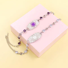 Editable QR Code Medical Alert Bracelet for Women | Stainless Steel & CZ Crystal Floral ID Bracelet | Laser Engraved Dynamic Medical Info Jewelry for Travel & Daily Wear