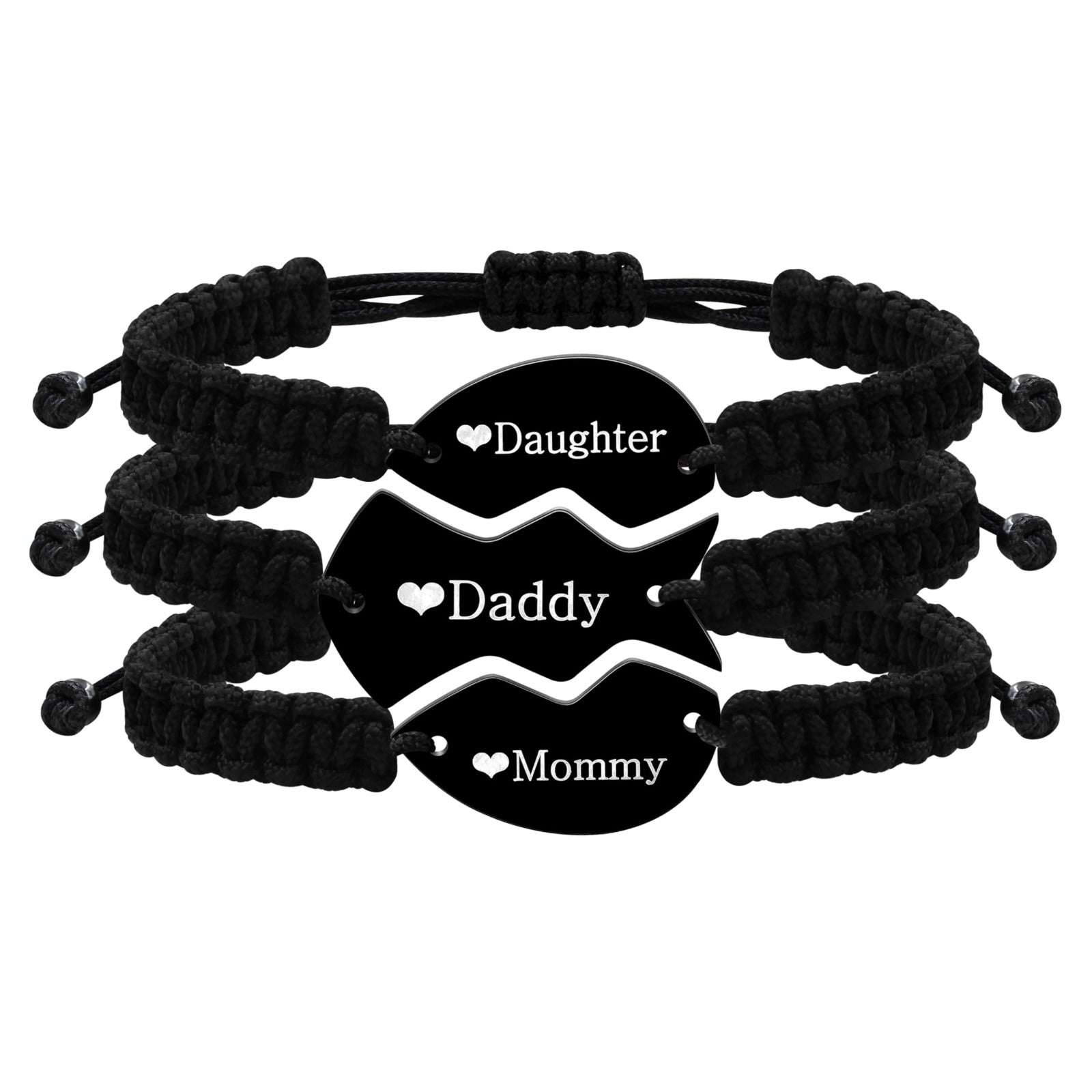 3 Pcs Puzzle Heart Piece Bracelet Set，Handmade Braided Black String Wrist Matching Puzzle Bracelets Adjustable Rope Friendship Gifts Jewelry for Best Friends Sisters
