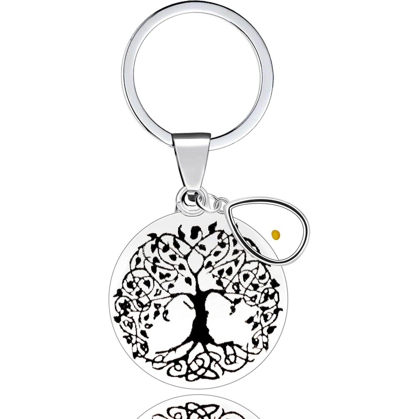 Stainless Steel Tree of Life Mustard Seed Keychain, Christian Faith Key Ring with Real Mustard Seed Charm, Inspirational Family Tree Keychain Gift for Women Men Y764