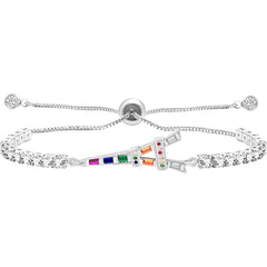 Elegant Eiffel Tower Tennis Bracelet with Multicolor CZ Charm, Golden Plated Adjustable Slider Chain Crystal Bracelet, Romantic Paris Jewelry Gift for Women Mom Daughter YA5691