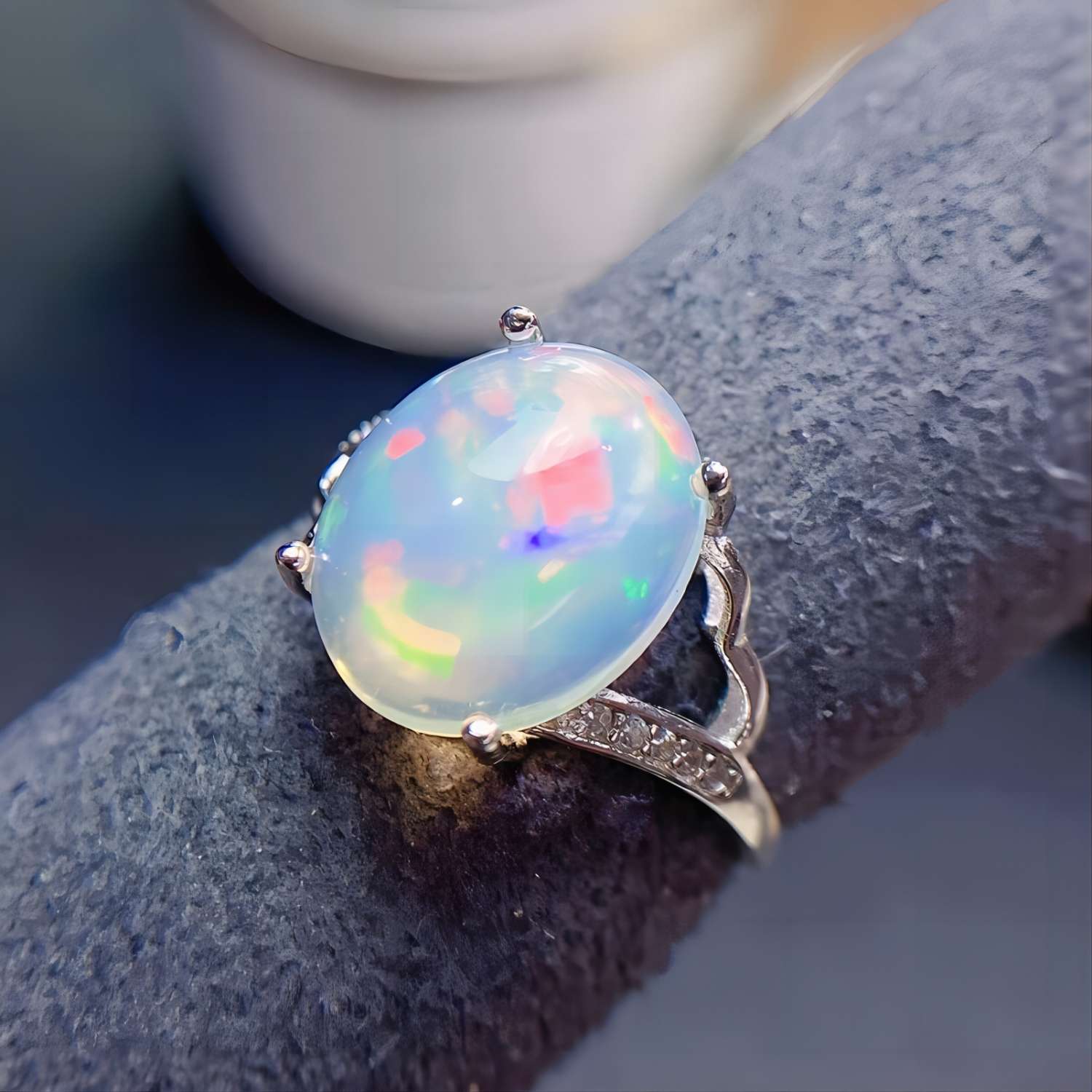 Uloveido 10*12mm Fire Opal Gemstone Ring for Women, Open Size, 925 Sterling Silver Oval Cut Opal Jewelry Birthstone Gift for Girls, Platimam Plated F1026