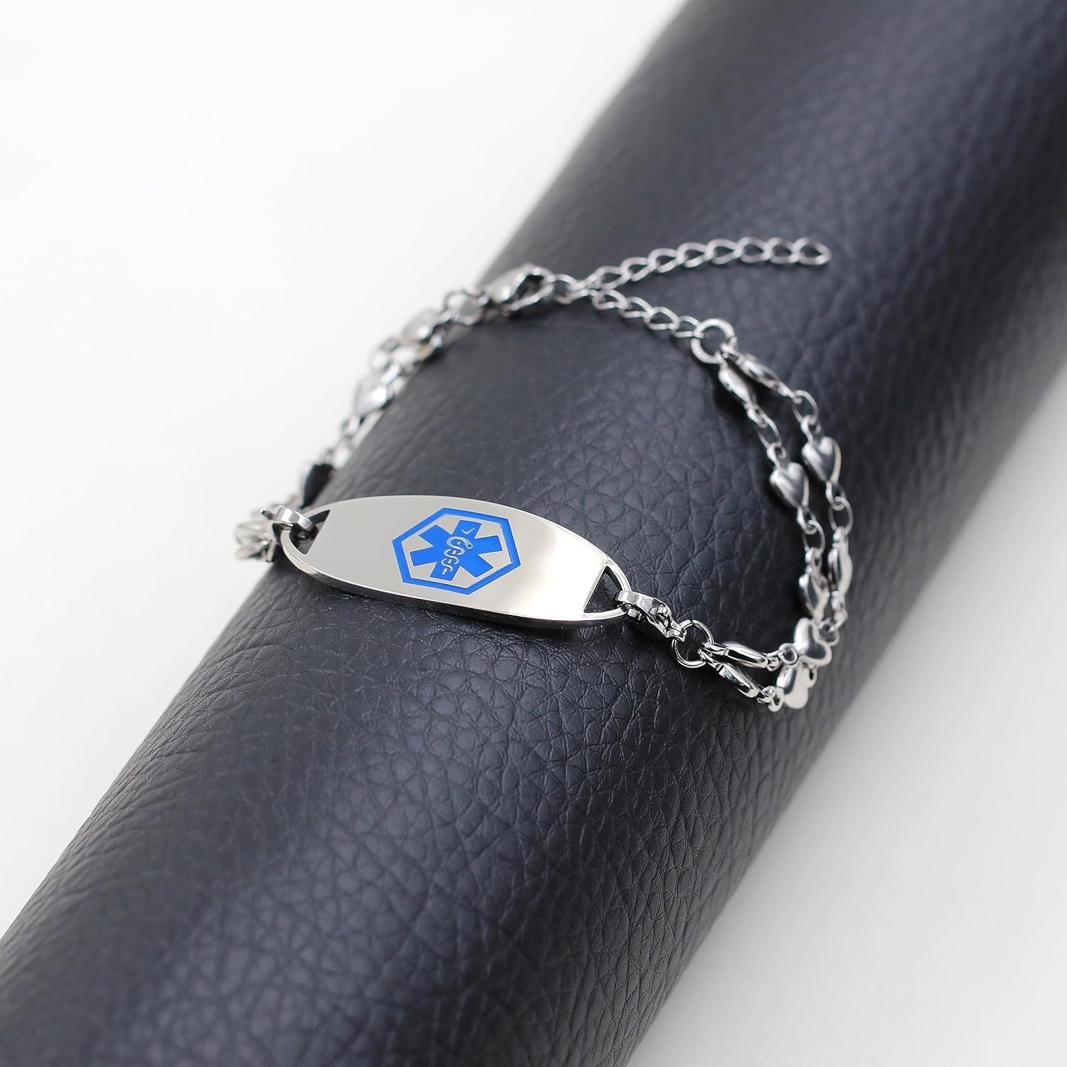 Double Layer Heart Link Medical Alert Bracelet, Stainless Steel with Dynamic QR Code – No Pre-Order Info Needed, Dual Lobster Clasps, Interchangeable ID Tag, Fashion Emergency Health Bracelet