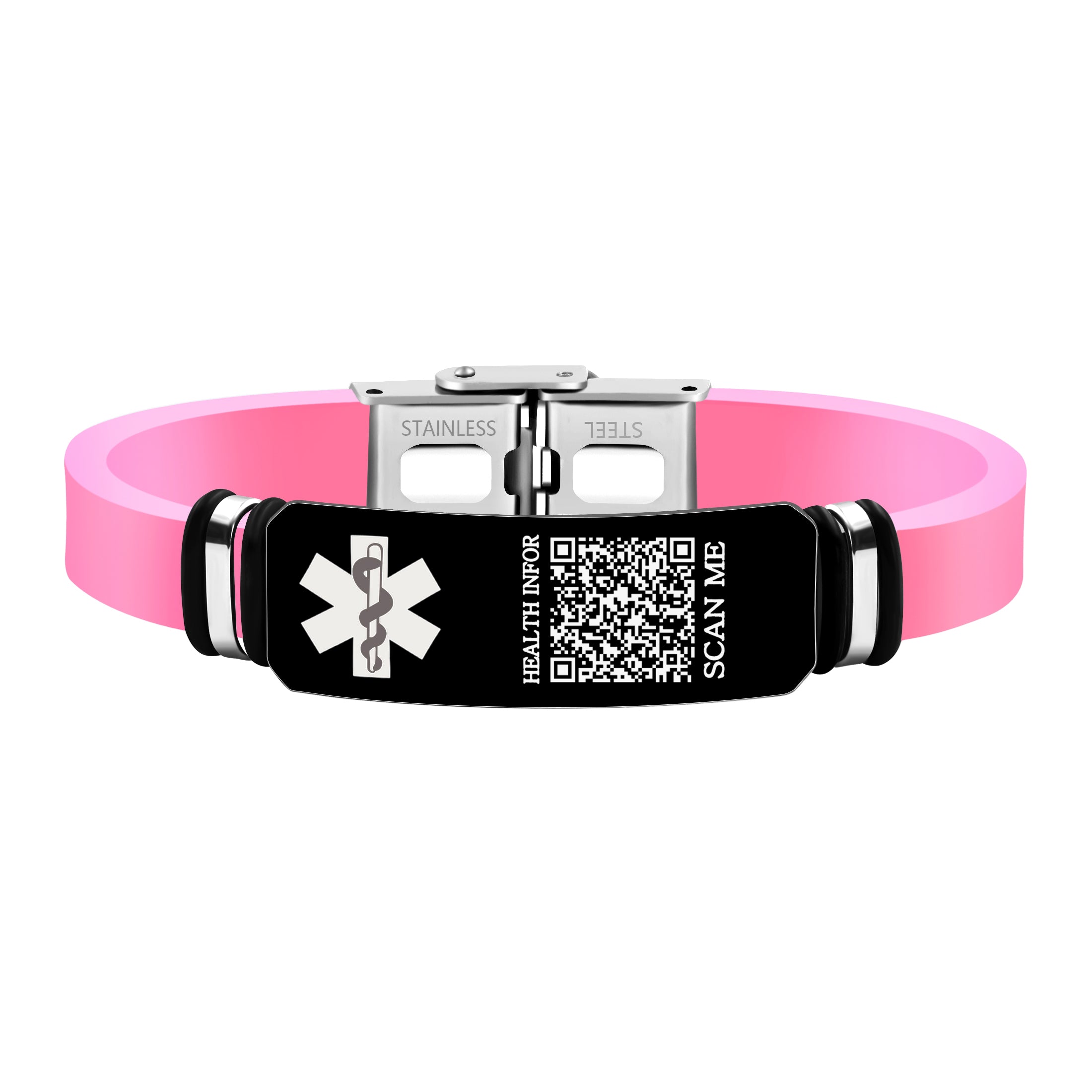 Dynamic QR Code Medical Alert Bracelet for Men Women Scan to Update Medical Info No Medical Info Needed at Checkout Silicone Wristband with Stainless Steel Emergency ID Plate