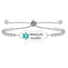 Uloveido Custom Engraved Medical Alert Bracelet | Personalized Stainless Steel CZ Tennis Chain ID Tag | Adjustable Emergency Jewelry for Women