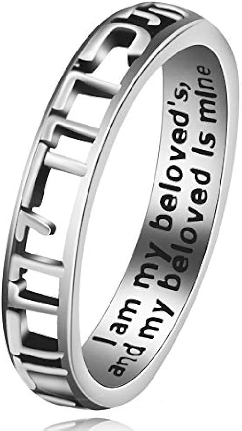 Uloveido Antique Black Thai Silver Hollow Band Ring – Hand-Engraved Hebrew Script, Israeli Religious Jewelry, Size 8-12 (Y583)
