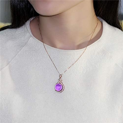 Uloveido Fashion Charm Natural Round Purple Amethyst Crystal Rose Gold Plated February Birthstone Necklace Pendant and Studs Earrings Wedding Jewellery Set for Women Girls CT008