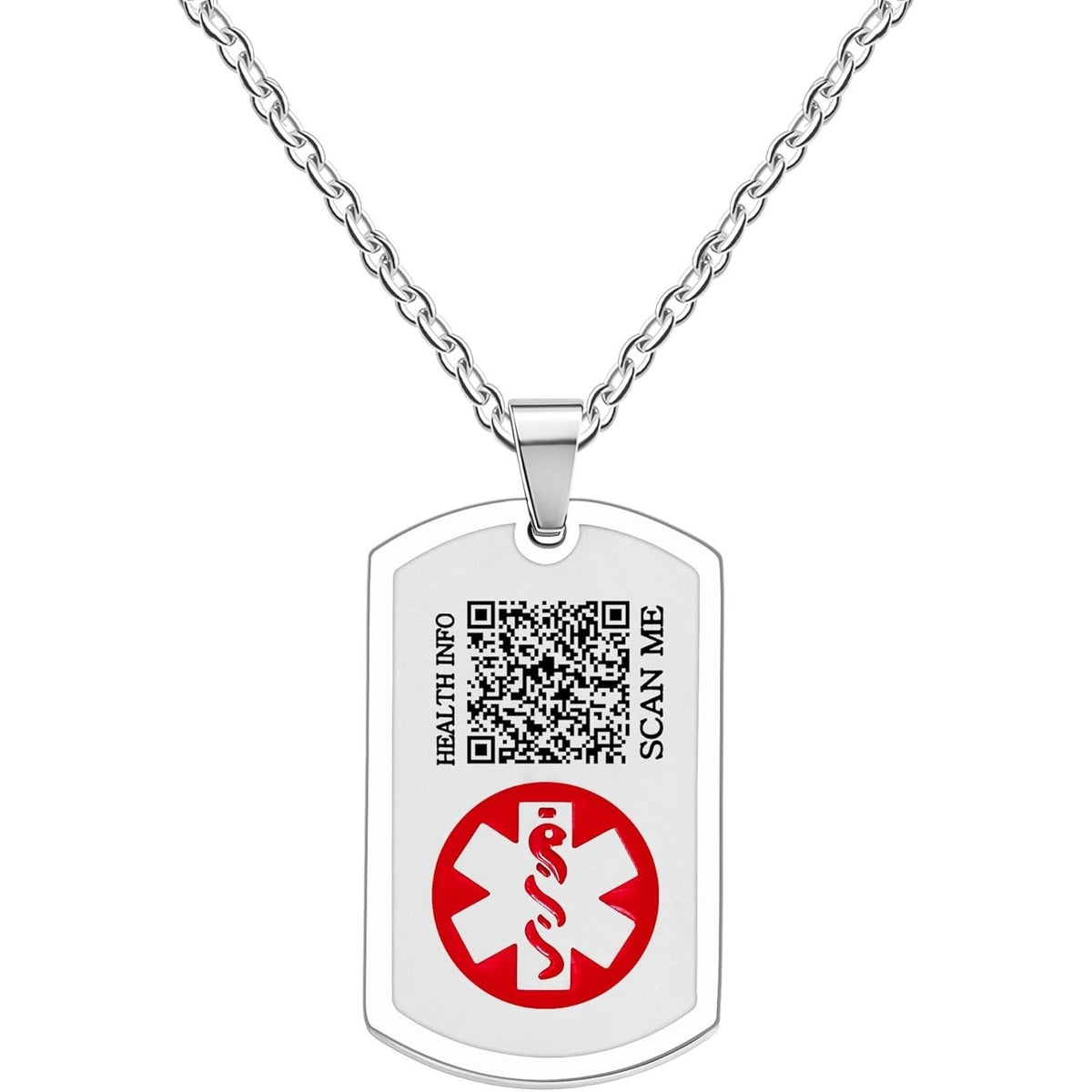Uloveido Dynamic QR Code Medical Alert Necklace for Men & Women | Scan to Update Emergency Medical Info Stainless Steel SOS Dog Tag Pendant with Red Medical Symbol | No Engraving Required