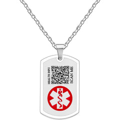 Uloveido Dynamic QR Code Medical Alert Necklace for Men & Women | Scan to Update Emergency Medical Info Stainless Steel SOS Dog Tag Pendant with Red Medical Symbol | No Engraving Required