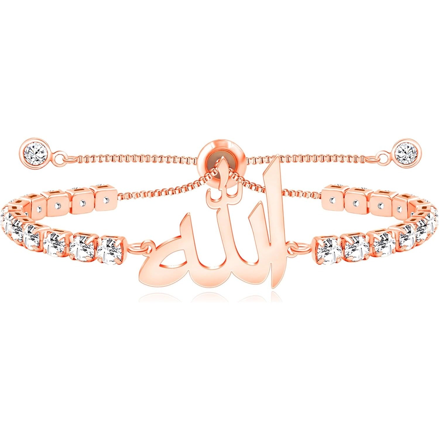 Arabic Allah Script Cubic Zirconia Tennis Bracelet for Women Stainless Steel Adjustable Islamic Faith Jewelry Sparkling Muslim Bracelet Elegant Religious Gift for Mom Wife Sister Daughter Ramadan Eid