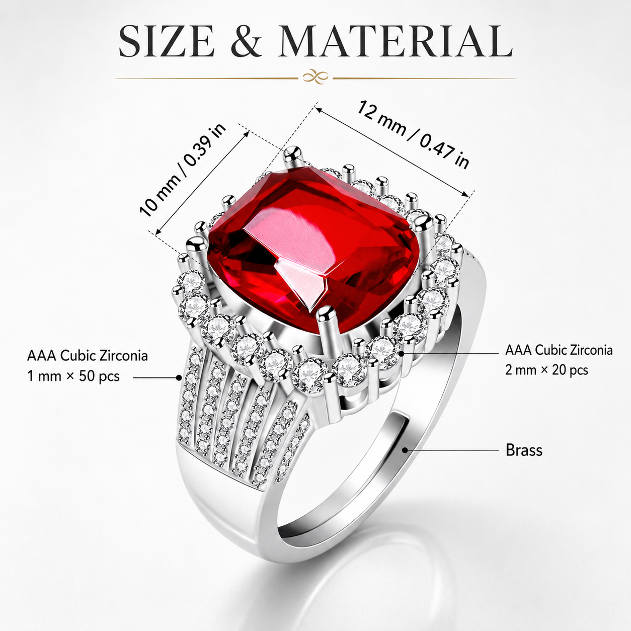 Uloveido Adjustable Cushion Cut Cubic Zirconia Ring for Women, Platinum & Rose Golded Plated CZ Statement Cocktail Ring, Multi Color Fashion Jewelry Y987