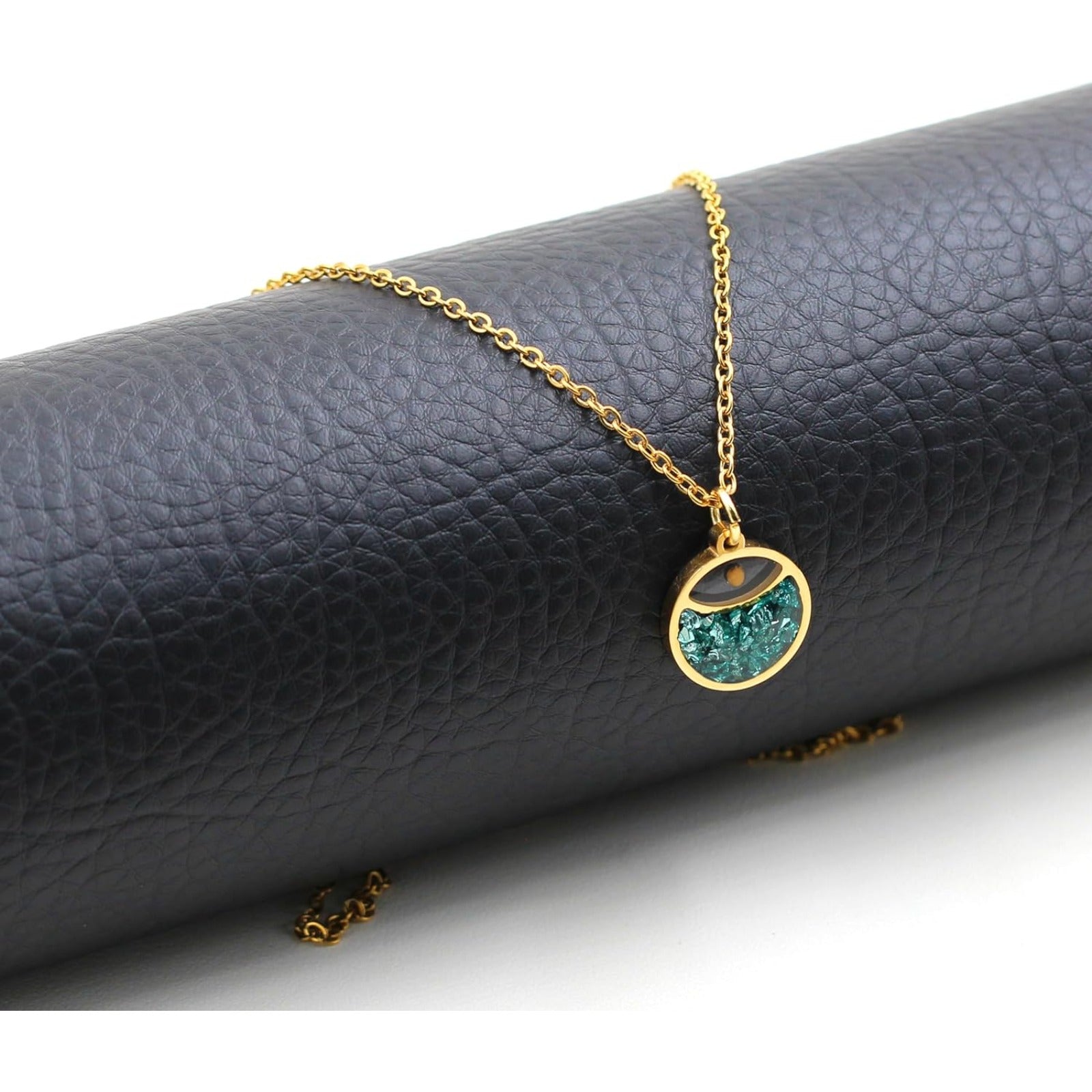 Faith Mustard Seed Stainless Steel Pendant Necklace for Women, Golden Tone Round Charm Necklace with Red, White, Green Stone Sand, Inspirational Jewelry Gift,