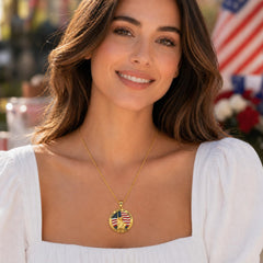 USA 250th Anniversary Necklace for Men Women, 1776 2026 Commemorative Pendant, 18K Golden Plated Brass Statue of Liberty American Flag Necklace with Stainless Steel Chain, Patriotic Jewelry Gift