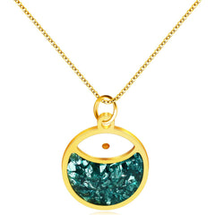 Faith Mustard Seed Stainless Steel Pendant Necklace for Women, Golden Tone Round Charm Necklace with Red, White, Green Stone Sand, Inspirational Jewelry Gift,